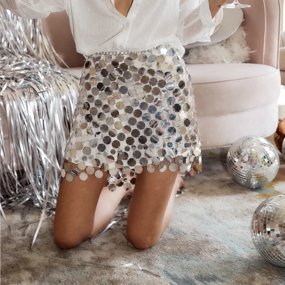 12th tribe Diana Silver Disco Skirt Large NWT